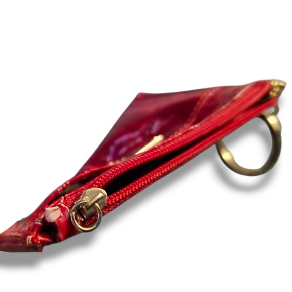 Guess Red Card Wallet / Coin Purse • Croc‑Embossed • Triangle Logo • Zip Closure - Picture 3 of 4